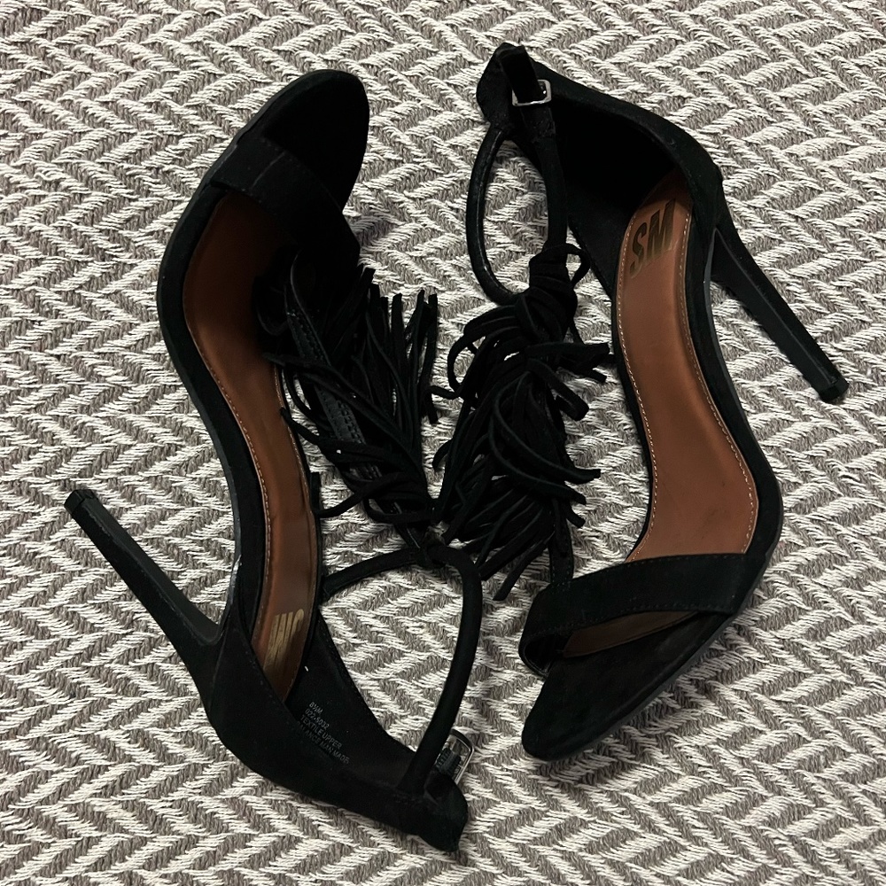 SM Polly Black Fringe Heels